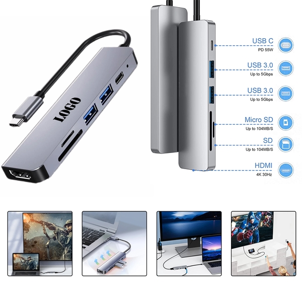 6 in 1 USB Multiport Type C Hub